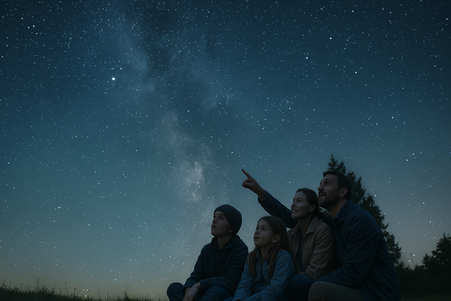 A Photo of a Family Stargazing