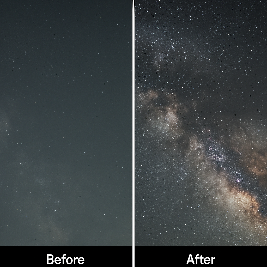Post-processing reveals the Milky Way’s details.