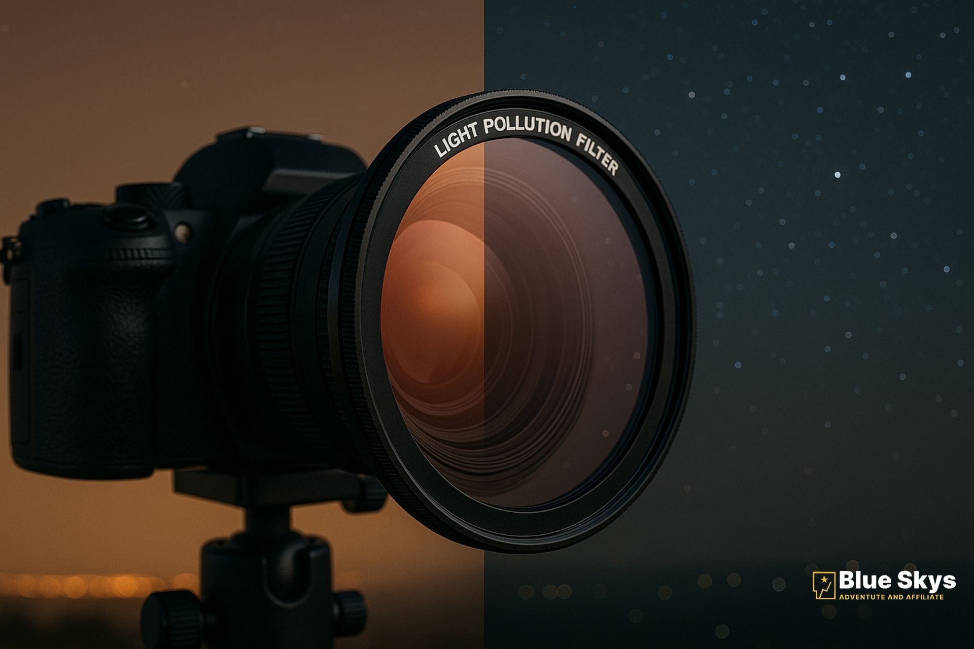 A light pollution filter attached. Using a light pollution filter to capture clearer stars.