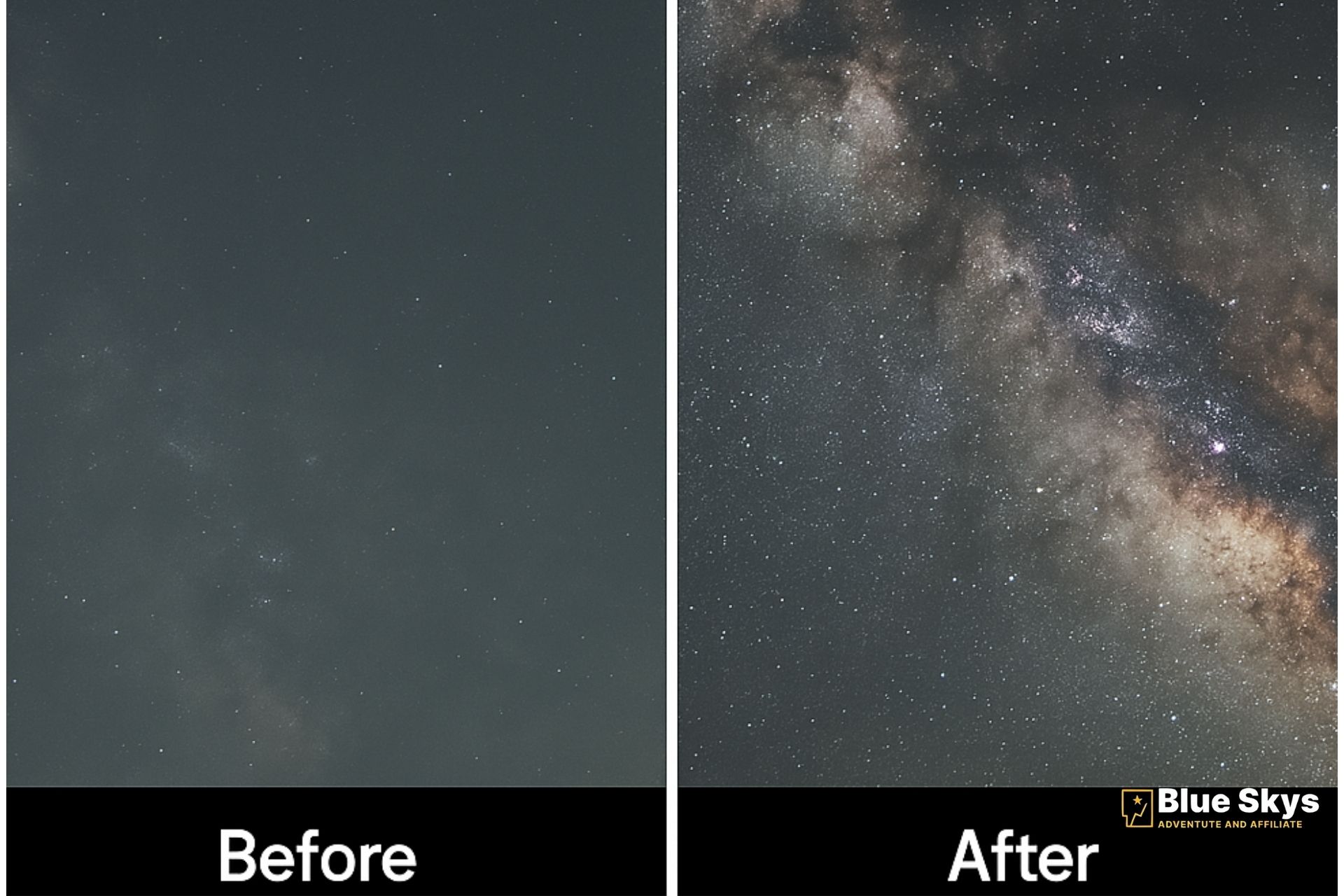 Before & After image of an astrophotography