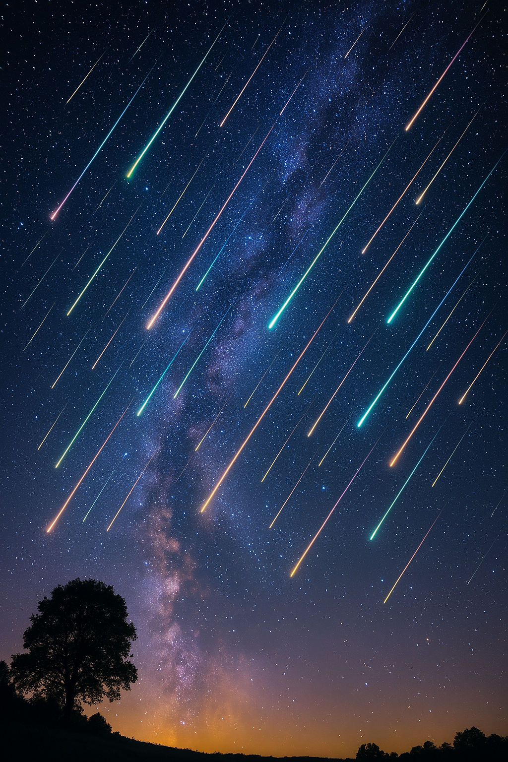 A vibrant meteor shower during the 2025 stargazing events, illuminating the night sky.