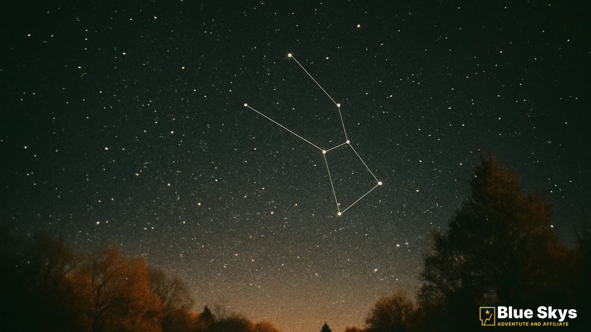 The constellation Taurus in the autumn night sky, with a meteor streaking away from the radiant and faint stars all around.