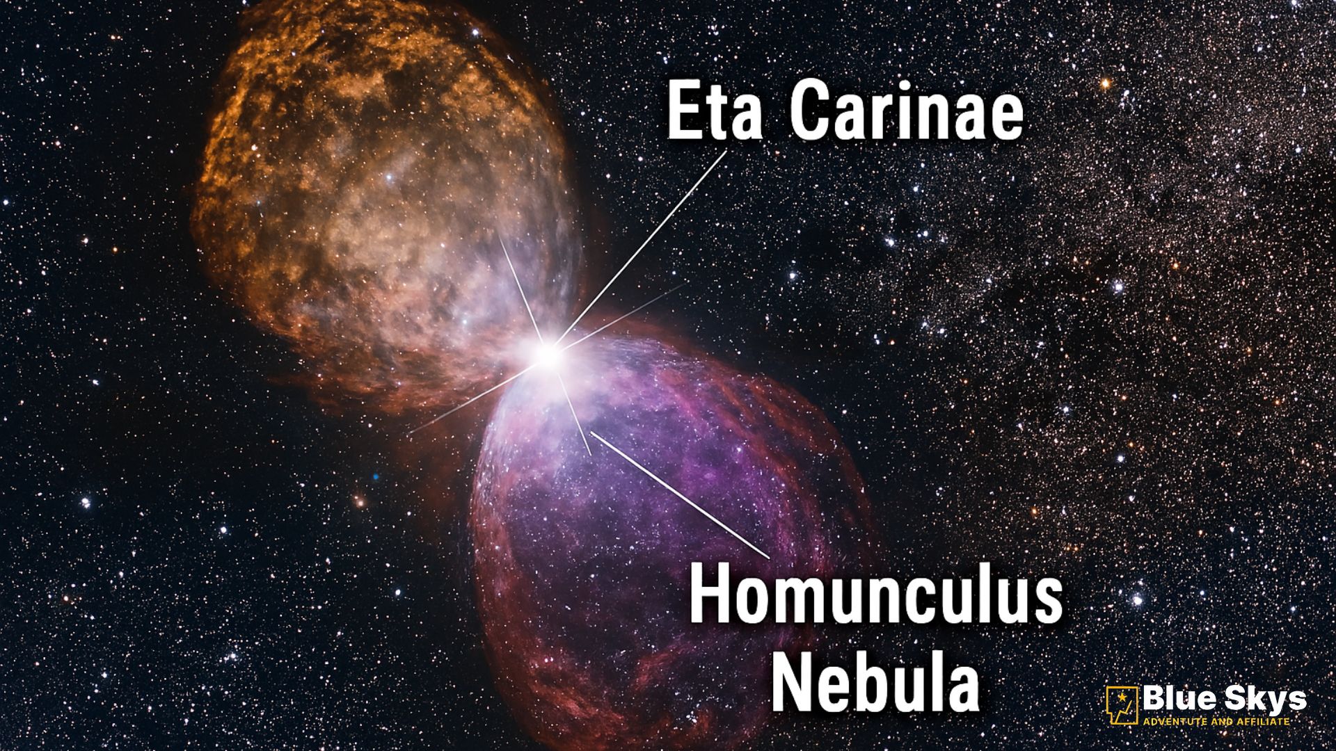 Eta Carinae star system surrounded by the glowing Homunculus Nebula.