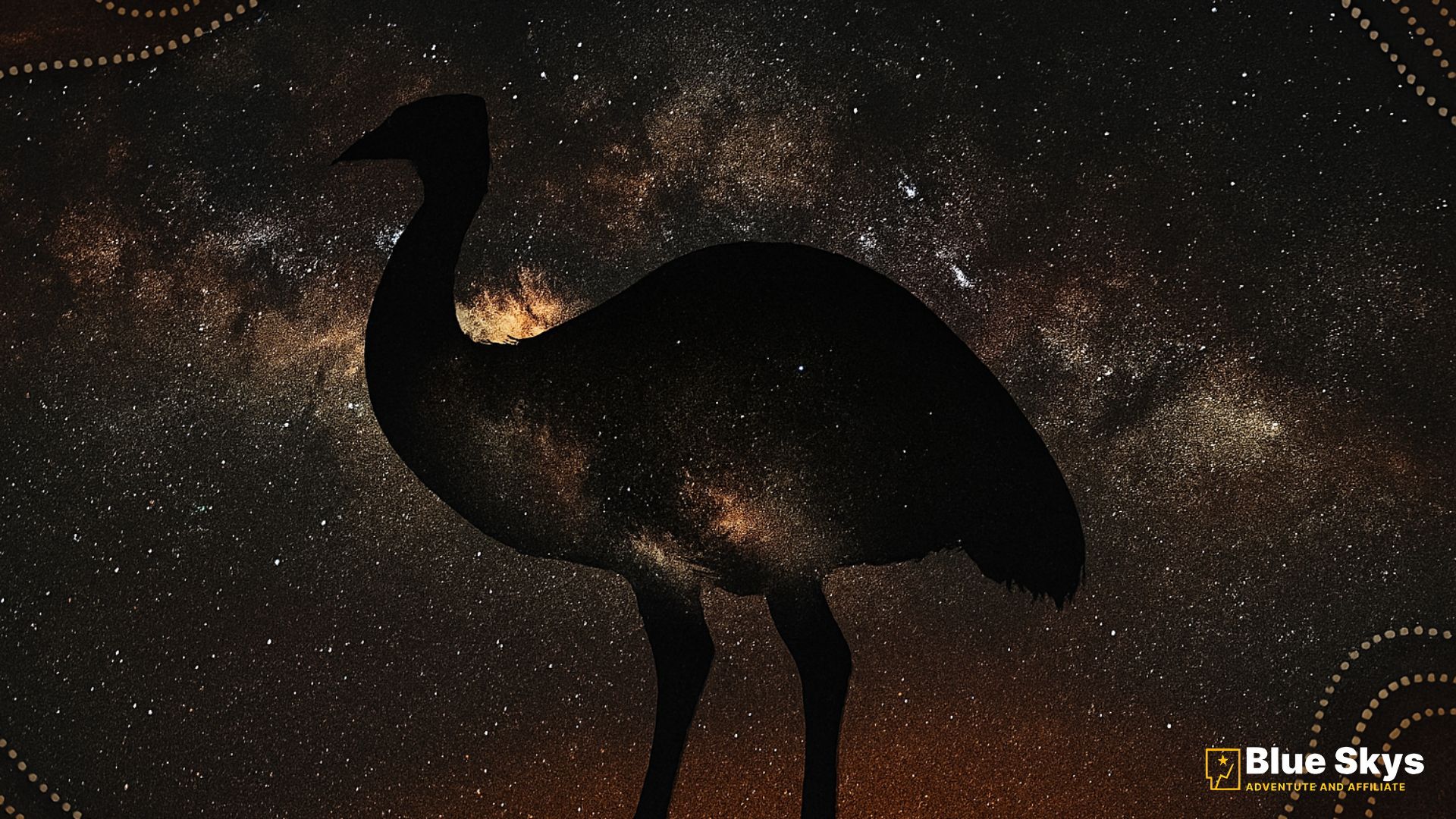 Conceptual image showing the "Emu in the Sky" silhouette formed by the dark patches (dark nebulae) of the Milky Way, representing Aboriginal Australian star lore.