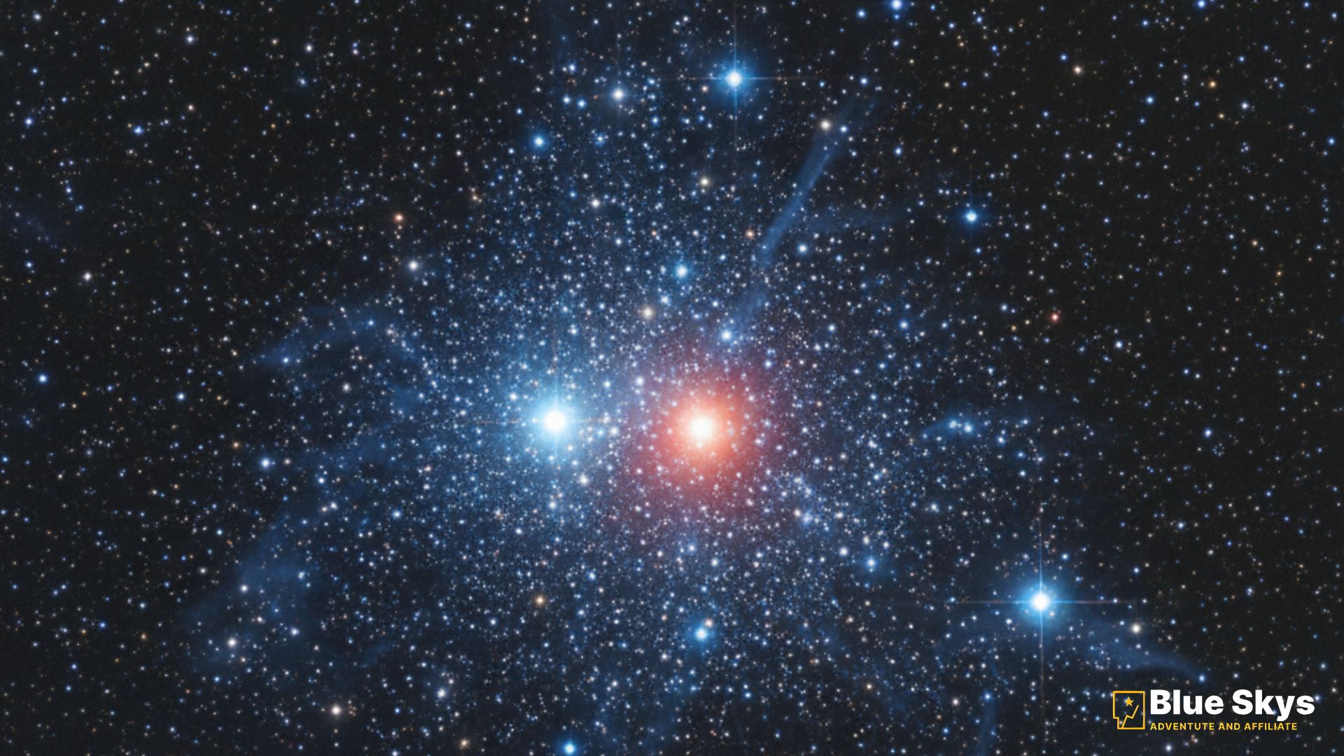 Messier 103 open cluster in Cassiopeia, displaying a tight group of blue-white stars and a central bright red giant.